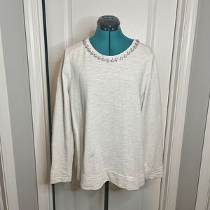 J. Crew Jeweled Beaded Rhinestone Collar Pullover Knit Crew Neck Shirt